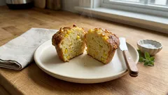 米粉で軽やか、コーンたっぷりのしっとりマフィン—混ぜて焼くだけ