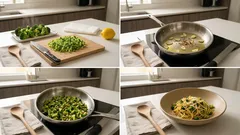 刻んで炒めるだけで香ばしい：ブロッコリー・ルブルのレモンパスタ