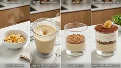 バナナの甘みで砂糖控えめ：豆乳プリンのティラミス風、冷やすだけで軽やかデザート