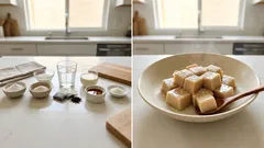 タピオカ粉で手軽に：ミルクティー香るもっちりわらび餅（冷やすだけ）