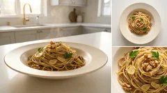 さっぱり食べたい日に：玄米麺のガーリックレモンパスタ（ゆでて和えるだけ）