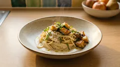 エリンギをペーストにしてコク増し：豆乳クリームパスタが驚くほどなめらか