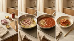 瓶パスタソースが手作りっぽくなる:玉ねぎ炒め+ゆで汁でコクを足す簡単スパゲッティ