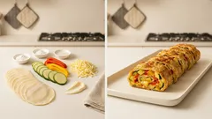 余った餃子の皮でパリッと香ばしい。ズッキーニとパプリカの簡単巻きトースター焼き