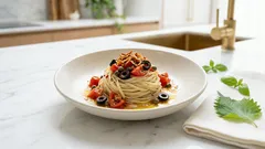 火を使う時間を最小限に。混ぜるだけで決まる冷製プッタネスカ風パスタ