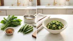 モロヘイヤ×オクラのねばねば和え—醤油麹でやさしい味、切って混ぜるだけ