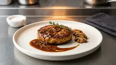 肉なしでも満足：豆腐とひよこ豆のベジバーグ、きのこバルサミコソースで